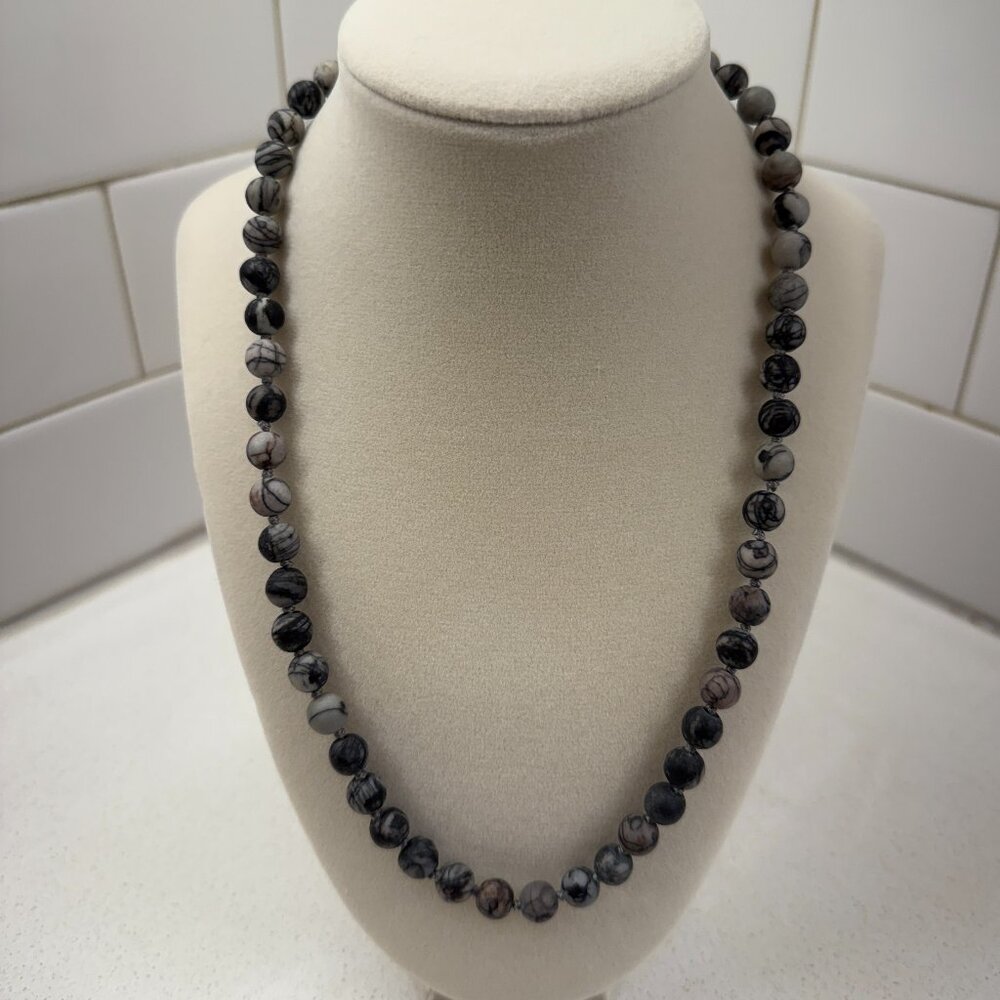Spider Web Jasper Stone Bead Necklace